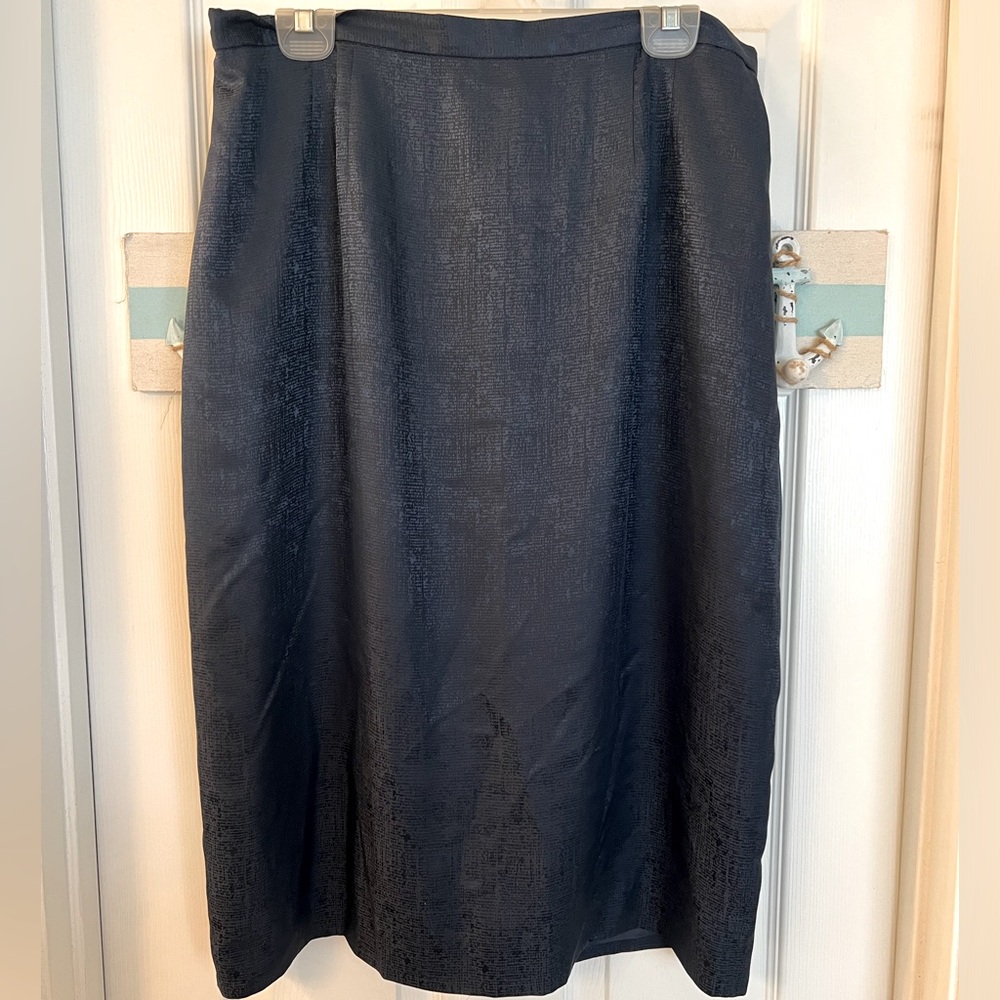 Adrianna Papell Navy Tonal Print Silk Pencil Skirt Sz 16